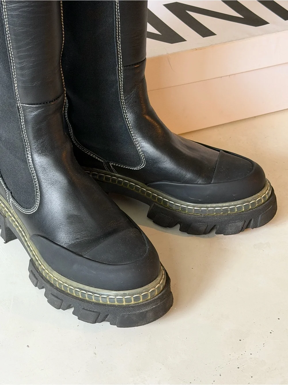 Ganni Black Knee-High Chunky Chelsea Boots